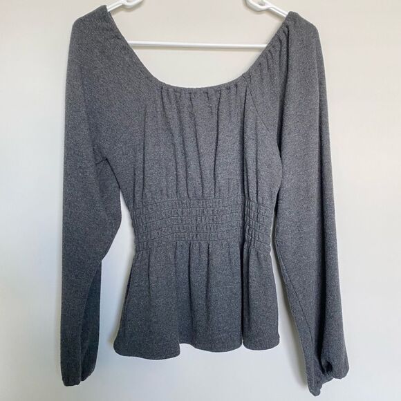 Madewell Plush Square-Neck Smocked Top Charcoal Grey Size Small NWT - Picture 4 of 8